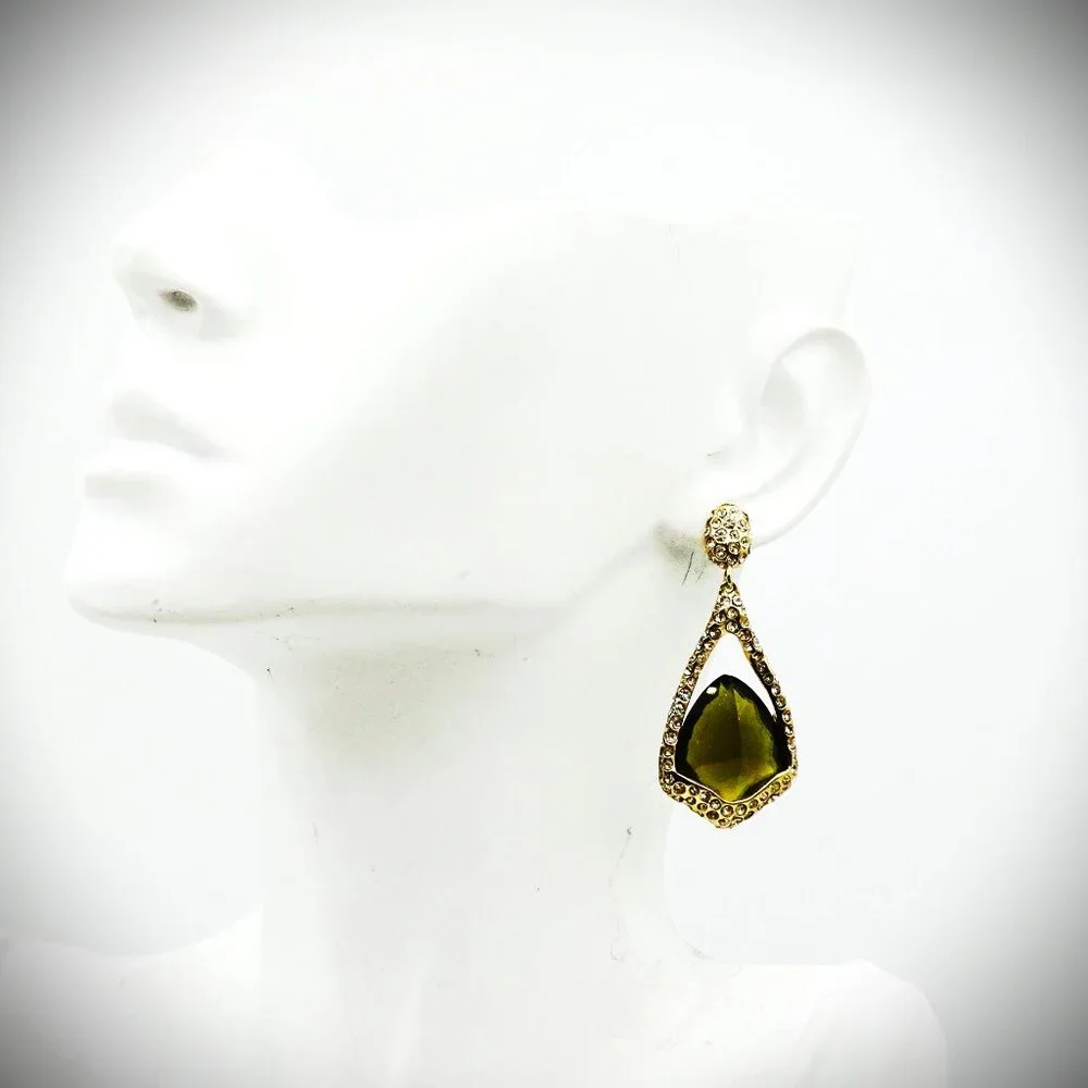 ALEXIS BITTAR Yellow Gold Plated Faceted Brown & Clear CZ Pave Dangle Earrings - Picture 8 of 8